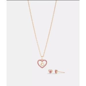 COACH HEART NECKLACE AND STUD EARRINGS SET